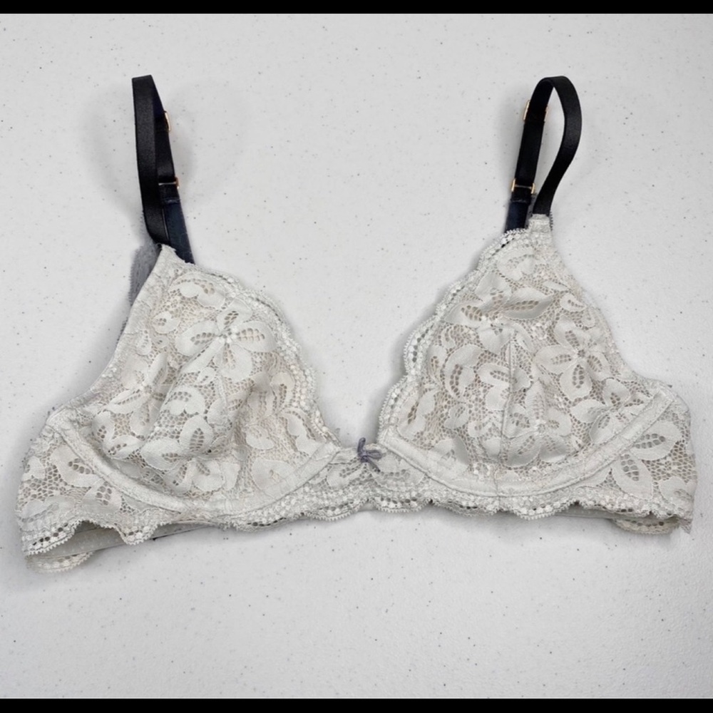 Aerie Lace Bra 32C Happy light grey color block underwire lined